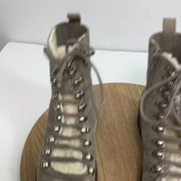 Jeffrey Campbell Stanley Faux Fur Trim Lace Up Hiker Boots Suede Taupe Beige 5.5 - Picture 8 of 14